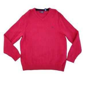 Ralph Lauren Chaps Mens Red V-Neck Sweater Large 100% Cotton